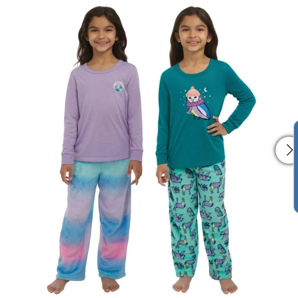 Eddie Bauer Girls 4-piece Pajama Set Long Sleeves & Fleece Pants